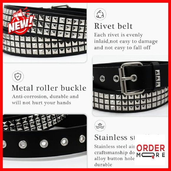 Studded Belt Set 3 Pcs Faux Leather Punk Gothic Star Design Unisex - Picture 5 of 7